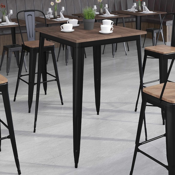 Flash Furniture Square Square Black Metal Bar Table, 31.5", 31.5" W, 31.5" L, 42" H, Wood, Wood Grain CH-51040-40M1-BK-GG - main